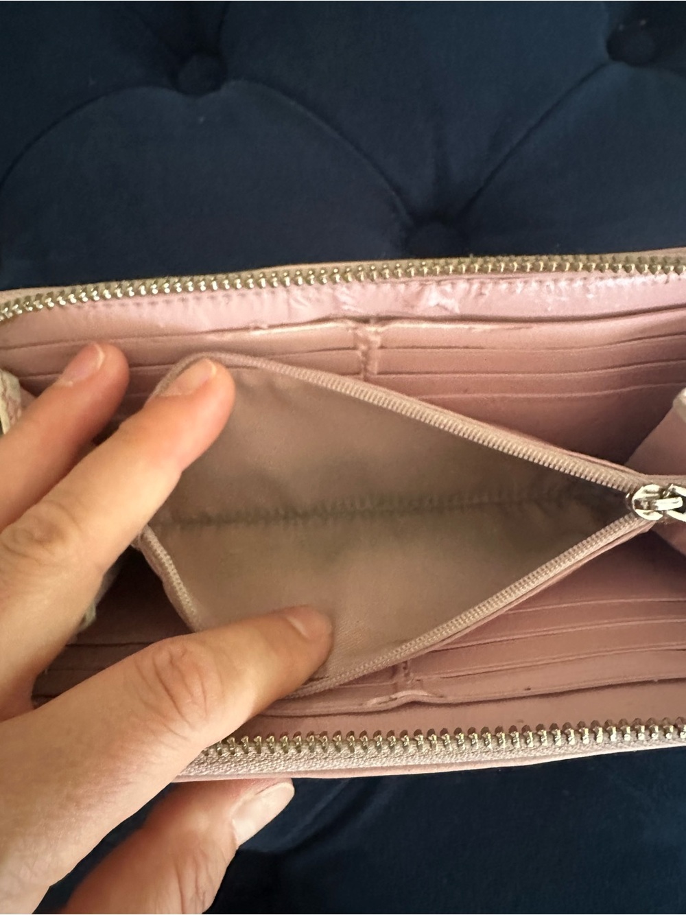Coach Tan Signature Canvas Wallet with Pink Trim - Picture 5 of 10